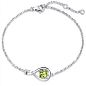 925 Sterling Silver Infinity PERIDOT Charm Link Wrist Bracelet Adjustable